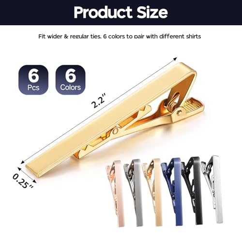 6 Pcs Tie Clips for Men, 6 Classic Colors Upgrade Tie Bar, Non-Slip Tie Clip for Father, Husband, Business, Wedding, Anniversary & Everyday Wear2
