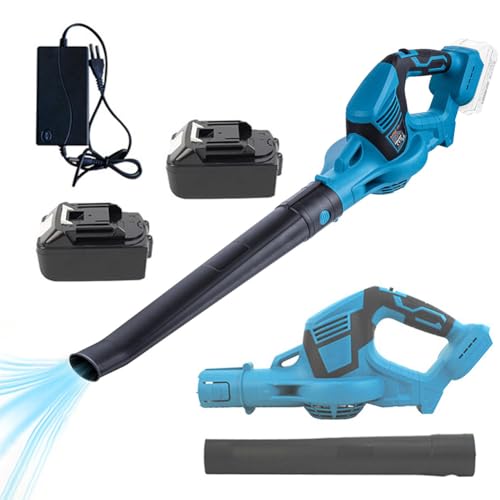 Soplador de hojas inalámbrico, soplador de hojas eléctrico de 21 V con 2 baterías y cargador, potente soplador de aire, velocidades ajustables de 15 m/s, soplador de aire ligero y potente para el