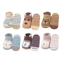 TootyTots 6er Set Kinder rutschfeste Socken mit Tierdrucken - Unisex Baby Baumwollsocken für Jungen Mädchen, Atmungsaktiv Jahreszeitübergreifend als Geschenkidee​