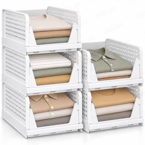 SNSLXH Closet Organizers and Storage, 5 Pack Stackable Closet Bins