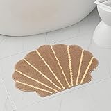Cute Absorbent Bath Mat for Bathroom, Non Slip Soft Beige Shell Shaped Bath Rug, 24” x 31”