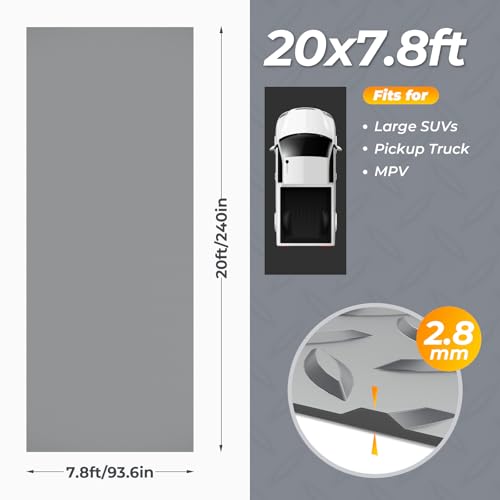 7.8 x 20 FT Garage Floor Mat, 2.8mm Thickness Diamond Plate Vinyl Garage Flooring Roll for Under Car, Large Size 156 SQFT for Large SUVs, MPV, Pickup Truck - Thumbnail 3