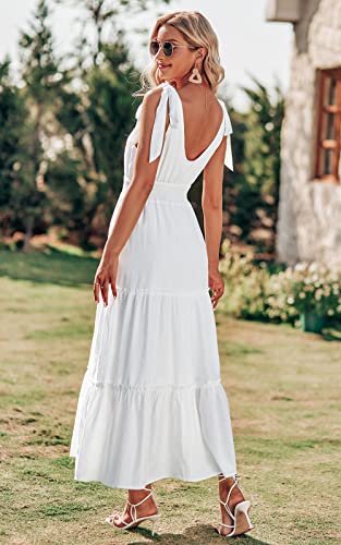 Prettygarden Women's Cross Neck Summer Sleeveless Tiered Maxi Dress Beach Tie Strap Smocked Long Dresses Pleated Sundress (White,Medium) #TOP3