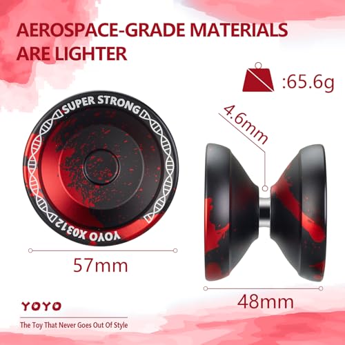 YOYOSTUDIO X0312 Yoyo Professional Unresponsive Yoyo for Kids 8-12, Professional Yo Yo for Adults, Finger Spin Tricks Yoyos with 10 Yo-Yo Strings + Yoyos Case + Yo Yos Glove (Black and Red)