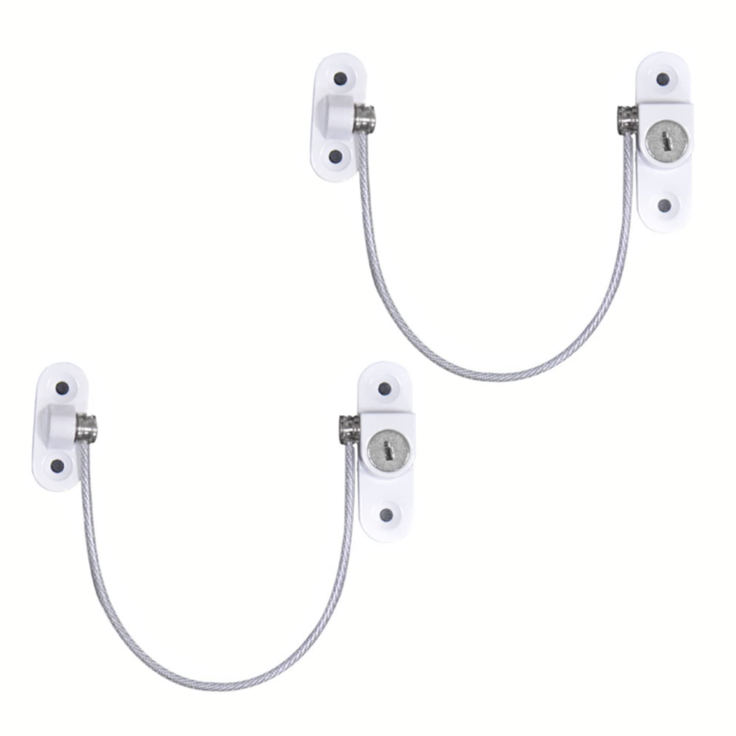 Lonnalee 2 x Cable Restrictor Lock for UPVC Windows, Child Baby Safety Security Wire Catch, Window Restrictors with Screws Keys for Baby Child Children Safety, Windows Ventilation Lock for Home Public