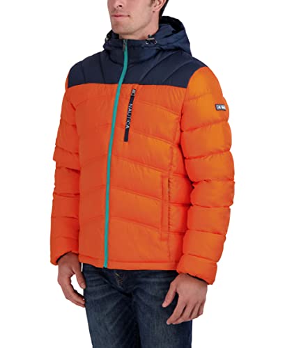 Image of Nautica Men's Midweight Quilted Faux Memory Puffer Jacket -Adjustable Hood Insulated Winter Coat