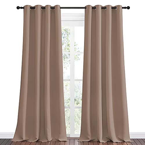 Image of NICETOWN Bedroom Blackout Curtains and Drapes, Set of 2, 55 by 108 Inch, Cappuccino, Window Treatment Thermal Insulated Solid Grommet Blackout Draperies for Bedroom