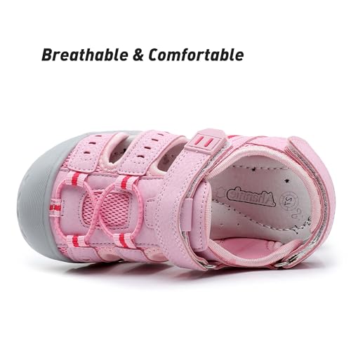 Image of Ahannie Toddler Sandals for Boys Girls Kids Closed Toe Outdoor Summer Shoes | Dual Hook-and-Loop, Adjustable Fit, Protective Wide Toe, Flexible Non-Slip Sole