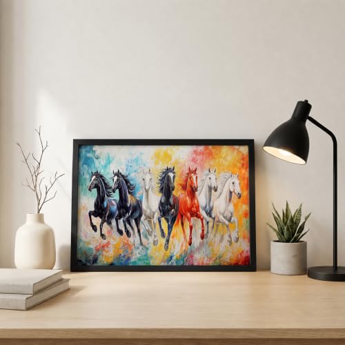 Image of Suneree 7 Horse Vastu Wall Painting (Landscape Collection) (Natural, Design 26, 48L x 33W cm)