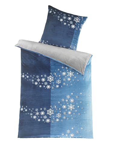 MB Warenhandel24 Bettwäsche 135x200 + 80x80 cm Winter Microfaser Flausch Fleece Thermofleece warm Cashmere Touch Teddy Coral Fleece 2 TLG teilig (Sternenschweif Blau, ca. 135x200 + 80x80 cm)