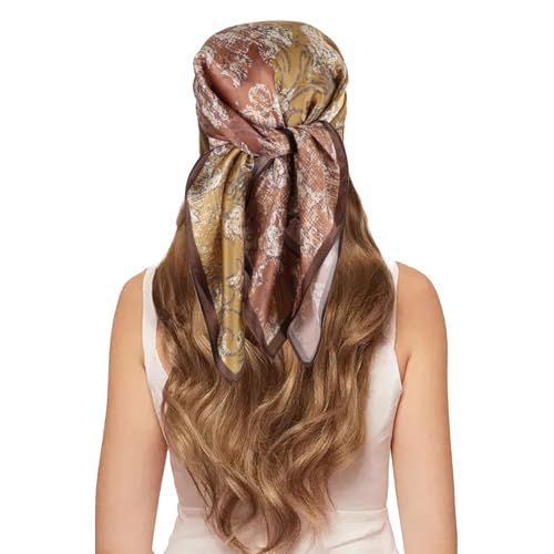 EXTREE 100% Pure Mulberry Silk Scarf Fashion Hair for Women Scarf Lightweight Square Neckerchief 27.5× 27.5 inches Colorful Seal of the Western Regions