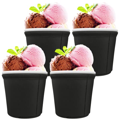 TahoeBay Blank Ice Cream Pint Sleeves (4-Pack) Extra Thick Insulated Neoprene Covers for Tapered Tubs, Customize with Heat Transfer Vinyl and Sublimation (Black)