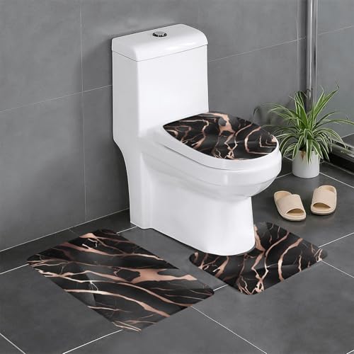 Tapis de bain marbre noir et or rose lot de 3 durable haute qualité
