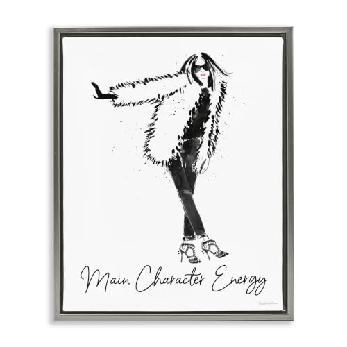 Stupell Industries Glam Main Character Energy Chic Fashion Woman, Design by Mercedes Lopez Charro, Grey Floater Framed, 16 x 20