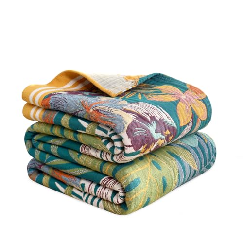 Image of MSGKV Boho Throw Blanket 60 inchx80 inch Cotton Floral Blanket for Couch Sofa Bed