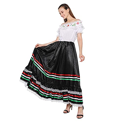 Fantastcostumes Women Traditional Mexican Dress Lace Flower Senorita Costume Festival Party Spanish Dress, Large #TOP3