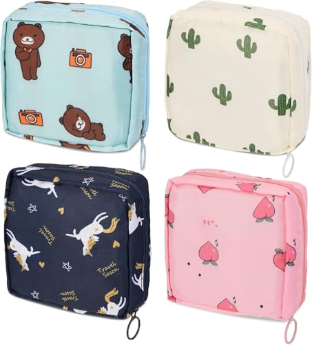 Hougic Sanitary Pad Storage Pouch, Waterproof, Multicolour, with Inner Pocket and Durable Zipper | Sanitary Pad & Napkin Storage Pouch with Compartment Multi Designs (Pack of 1)