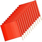 Kinlop 12 Pcs 18' x 18' Orange Safety Flags on a Stick Orange Traffic Warning Flag Vinyl Wide Oversize Load Signs with 24'' Wooden Dowel for Trucks Trailer Pedestrian Crossings Construction Sites