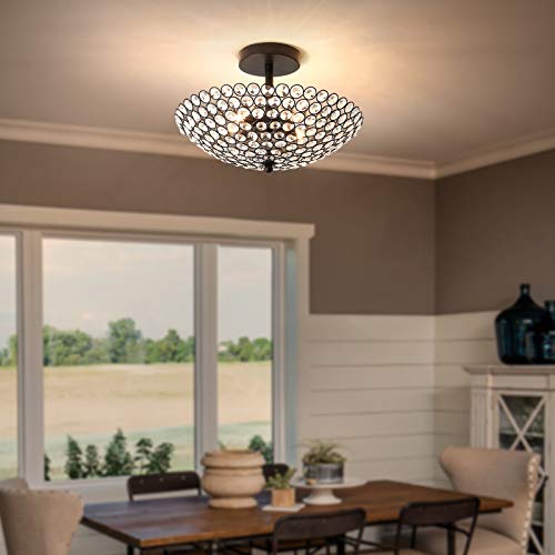 PUSU Chandeliers for Bedrooms Crystal 4G9 Modern Chandelier Lighting for Dining Room Diameter 13.8" Living Room Light Flush Mount Black Crystal Kitchen Lighting