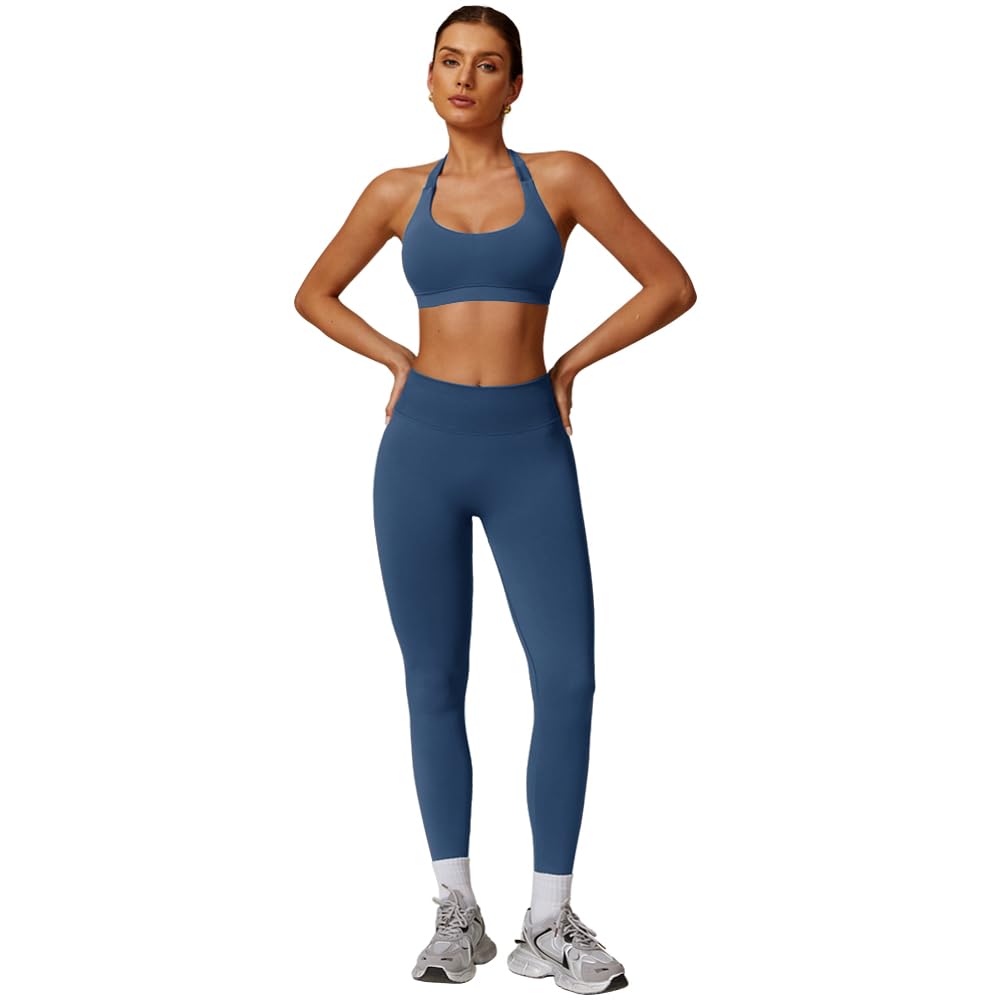 JN JANPRINT Conjunto de gimnasio sin costuras para mujer, 2 piezas, brasier deportivo sin espalda, leggings ocultos, trajes de yoga, chándal de entrenamiento