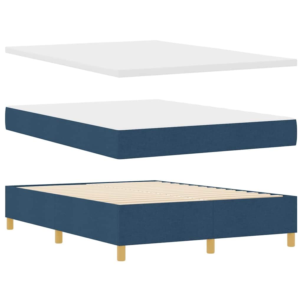 Cama con somier de 140 x 200 cm, tejido azul, con cabecero, colchón de muelles ensacados, madera maciza de pino, diseño moderno de dormitorio para parejas