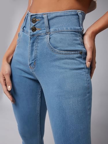 Image of Dolce Crudo Women's Skinny High Rise Bleached Cropped Stretchable Denim Jeans