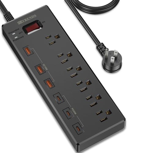Power Strip, HITRENDS Surge Protector with 6 AC Outlets & 6 USB Ports (3 USB-C & 3 USB-A), 20W PD Fast Charging USB-C, 6 Ft Flat Plug Extension Cord with Multiple Outlet, 1625W/13A, for Home Office