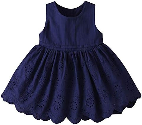 Toddler Baby Girl Sun Dress Embroideries Floral Summer Seaside Beach Dress Overall Outfits Onepiece (Navy Blue Princess Dress, 6-9 Months)