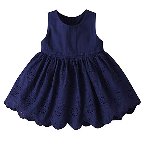 Toddler Baby Girl Sun Dress Embroideries Floral Summer Seaside Beach Dress Overall Outfits Onepiece (Navy Blue Princess Dress, 6-9 Months) #TOP1