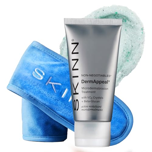 SKINN DermAppeal Microdermabrasion Face Scrub - Professional-Level Exfoliating Facial Scrub with Velvet-Soft Headband for Mess-Free Application Daily Skin Care for Wrinkles + Fine Lines + Smooth Skin