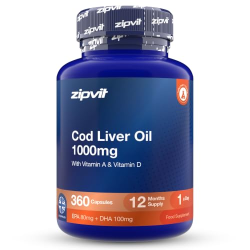 Image of Cod Liver Oil 1000mg, 360 Capsules of High Strength Fish Oil, Rich in Omega 3. Supports Heart Health, Brain Health, Eye Health and Normal Blood Pressure