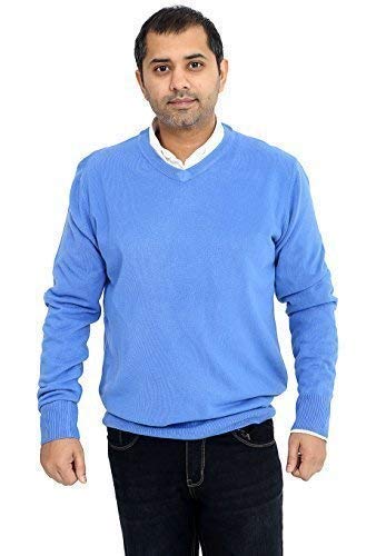 Brooklyn Clothing - Maglione da uomo con scollo a V, morbido al tatto, in acrilico, a maniche lunghe, stile casual Blu M