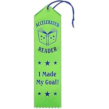 RibbonsNow Accelerated Reader Award Ribbons - 25 Hot Green Ribbons with Card & String