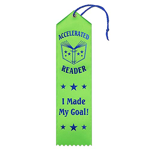 RibbonsNow Accelerated Reader Award Ribbons - 25 Hot Green Ribbons with Card & String