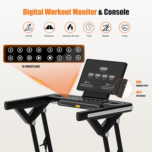 Image of Folding Treadmill with Electric Incline, 3.5 HP Motor, 300 lb Weight Capacity, Treadmill with Handrails, LED Display and MP3 Speaker, Compact Treadmill for Home and Office, No Assembly Required