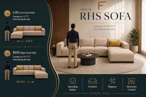 Image of CASASTYLE Stylify 8 Seater Fabric RHS L Shape Sofa Set with 1 Centre Table & 2 Ottoman (Light Grey-Dark Brown) 8 Person Seating with Premium Velvet Finish | Ideal for Living Room