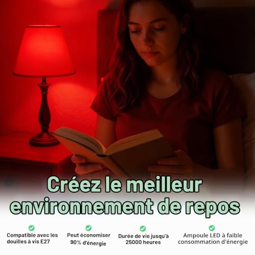 Lot De 2 Ampoules LED Rouge E27, Ampoule De Couleur Pour Décoration De Noël – vue 6