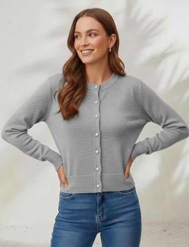 Image of Women's Casual Slim Fit Cardigan Sweaters Long Sleeve Button Down Lightweight Waist Length