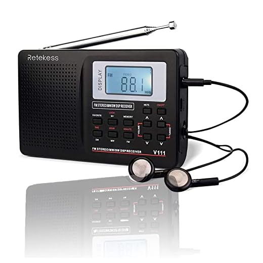 Retekess V111 Portable AM FM Shortwave Radio Alarm Clock Battery Operated AA Battery with Earphones Jack Sleep Timer for Travel(Black)
