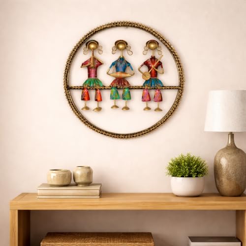 Image of CraftVatika Metal Wall Decor, Musician Rajasthani Wall Hanging Decorations, Home Wall Decoration Items for Living Room, Wedding Anniversary Return Gift for Women, Set of 1 (15.3 Inches Height)