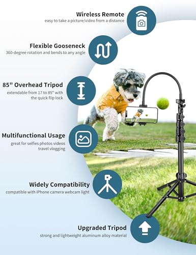 Image of Nineigh Phone Tripod, 85 inch Tripod for Cell Phone iPhone with Gooseneck