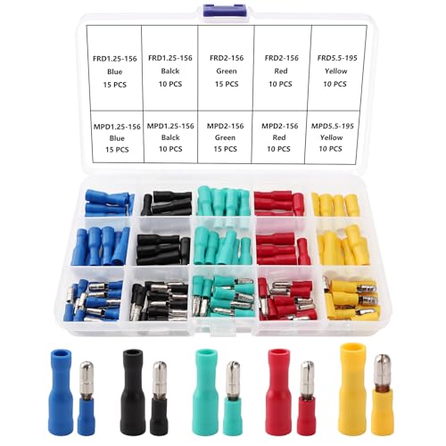 Lyeteung 120 Pièces Cosse Electrique Cylindriques Kit, Connecteur Electriques Mâles et Femelles...