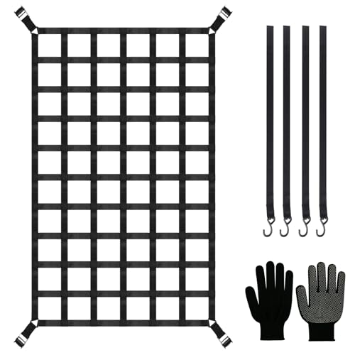 LIROPAU Rete portabagagli per pianale di camion pickup Rete portabagagli regolabile per rimorchio di camion pickup SUV con 4 cinghie fisse e guanti (208cm x 127cm)