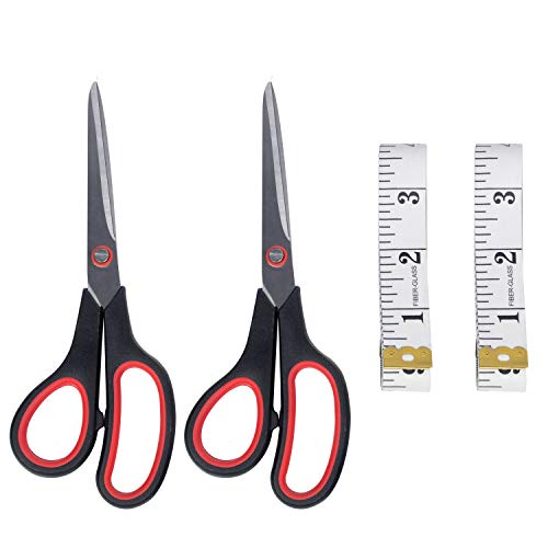 Scissors,PHLSTYLE 8 Inch Fabric Scissors Multipurpose Stainless Steel Sharp Craft Scissors with Tape Measure for Office School Sewing Scissors and Soft Body Measuring Tape Set