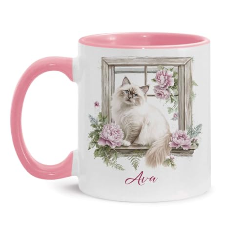 Unique Cat Themed Accent Cup 11oz 15oz, Custom Name Ragdoll