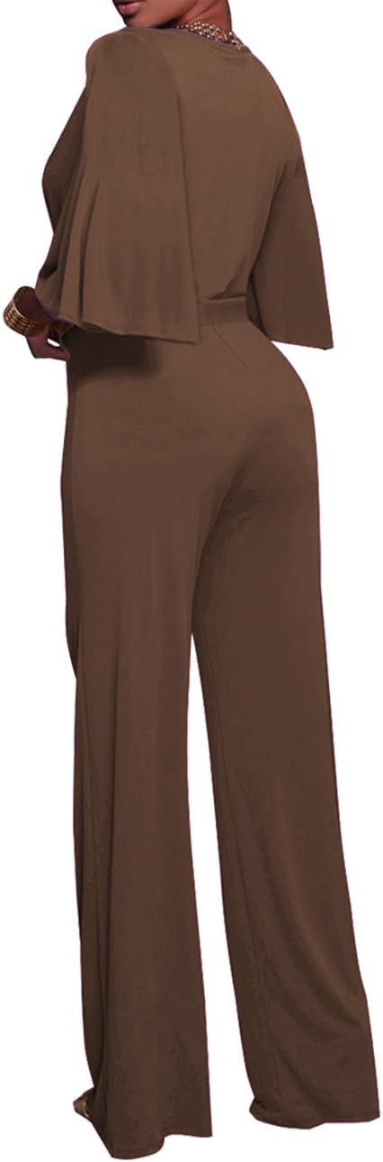 BessCops Womens Loose Short Sleeve Belted Wide Leg Pant Romper Jumpsuit Casual Business One Piece Outfits - Image 2