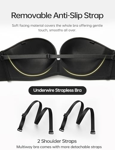 Image of Wingslove Strapless Bra Push Up for Women Underwire Half Backless Bra with Removable Straps Seamless Padded Support