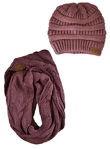C.C Unisex Soft Stretch Chunky Cable Knit Beanie and Infinity Loop Scarf Set