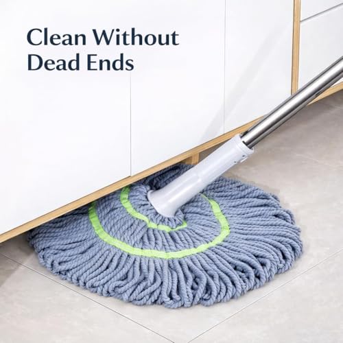 Image of Microfiber Twist Mop with Self Wringing Squeeze - Grey | Telescopic Extendable Long Handle | 360 Rotating Floor Mop for Wet & Dry Cleaning | Ideal for Tiles, Marble & Wooden Floors
