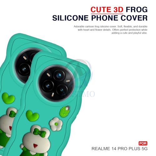 Image of AESTMO Back Case Cover for Realme 14 Pro Plus 5G | 3D Cute Fun Cartoon Characters | Anti Slip Grip Cute Wave Curly Frame Shape | Back Cover for Realme 14 Pro Plus 5G (Green)